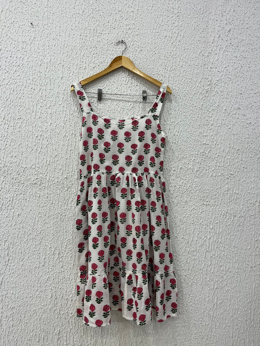White Handblock Cotton Printed Dress