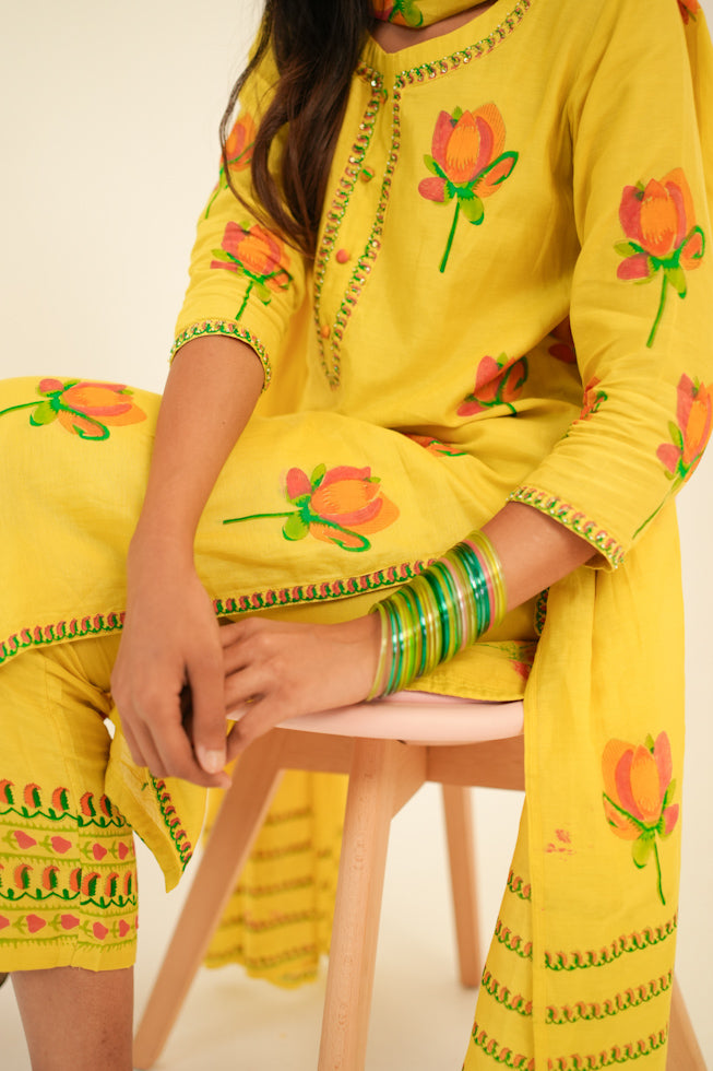 Hand-Painted Mul Chanderi Kurta Set
