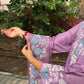 Lavender Silk Suit Set With Organza Thread Work Dupatta