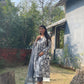 Grey Hand-block Anarkali Suit Set with Kota Doriya Dupatta