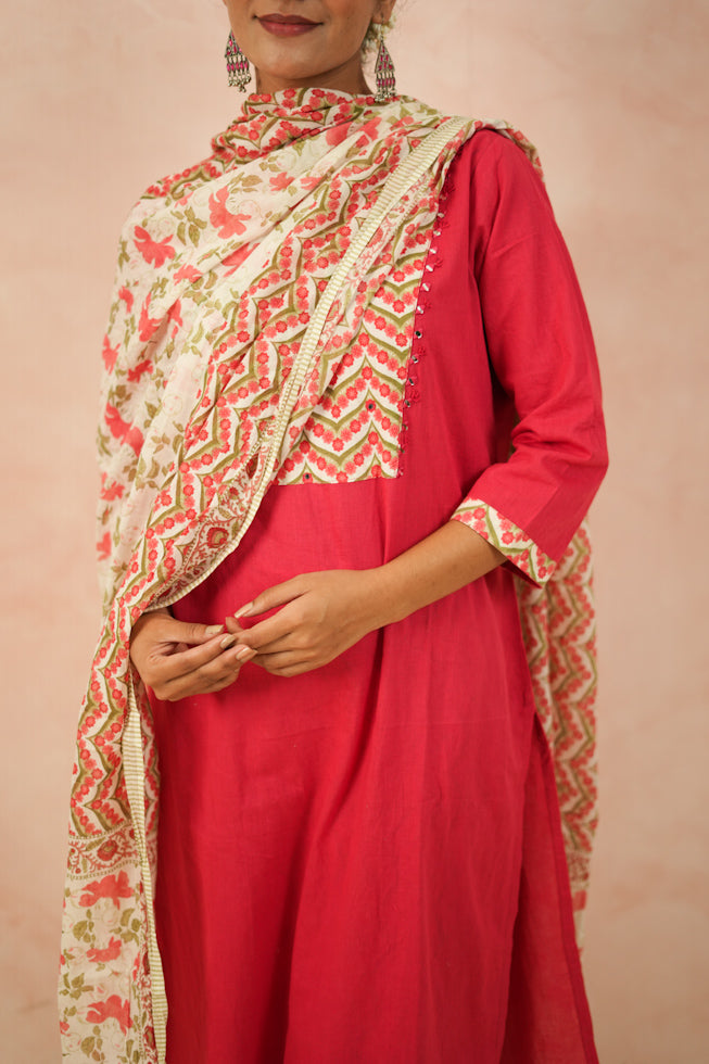 Pink Cotton Block-Printed Kurta Set
