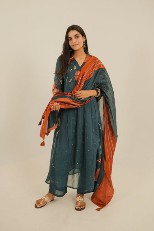 Mulchanderi Anarkali Set With Embroidery