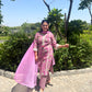 Pink Cotton Printed Dupatta Set with Lace detailing.