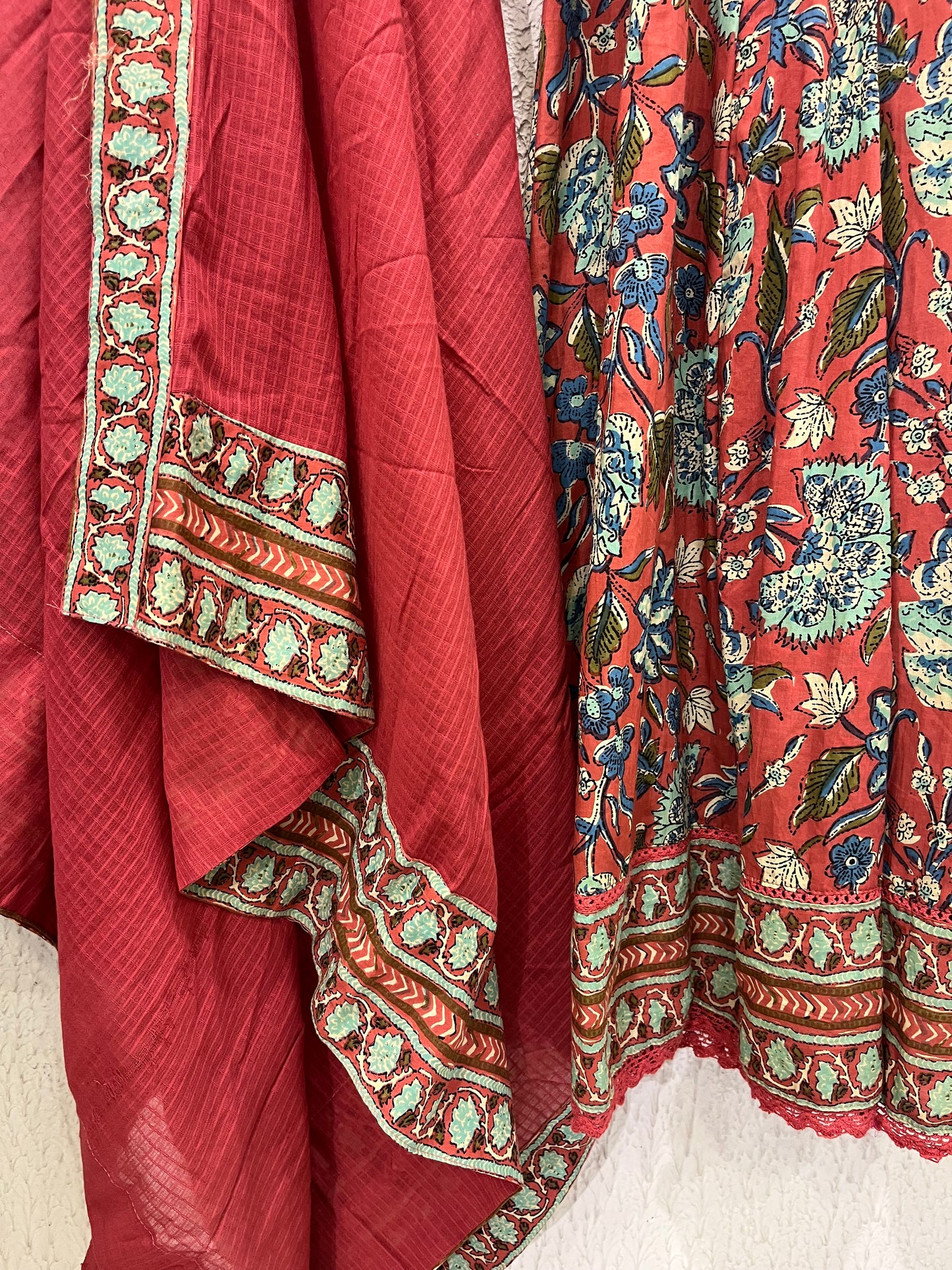 Angrakha Pattern Cotton Anarkali with Kota Doriya Dupatta