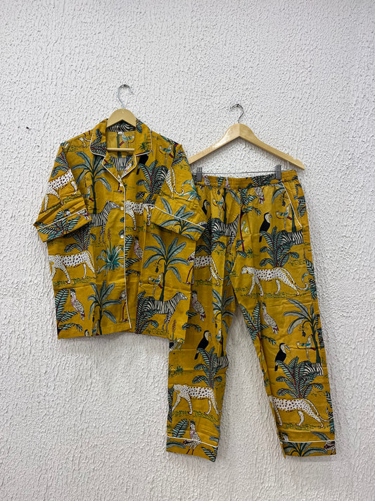 Mustard Animal Printed Cotton Coordset.