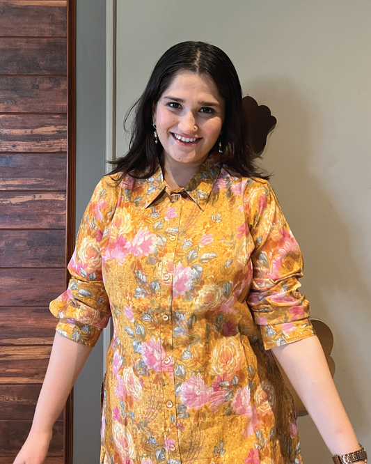Yellow Floral Muslin Co-ord Set