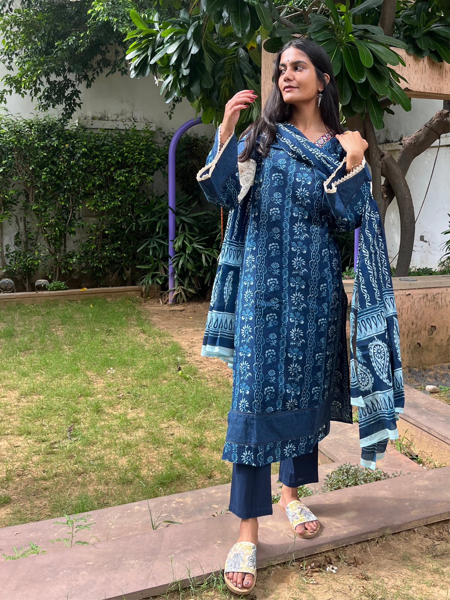 Indigo Straight Suit Set