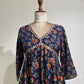 Maroon & Blue Floral printed Muslin kurta set with embroidery