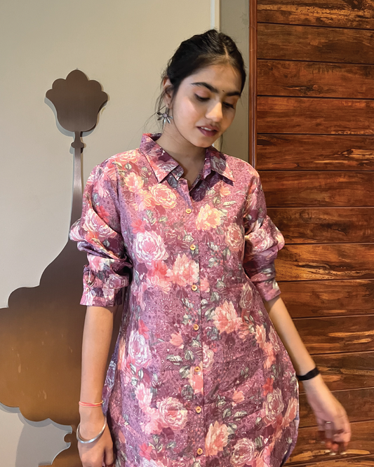 Purple Foral Muslin Co-ord Set