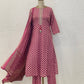 Pink Cotton Dupatta Set with embroidery on neck.
