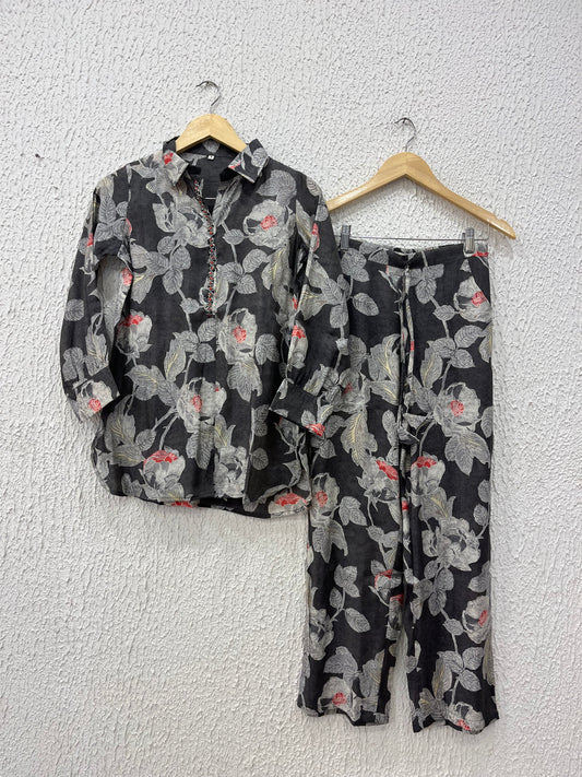 Black Floral printed cotton Coordset.