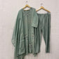 Sea Green Mul Cotton Suit Set with hand katha work