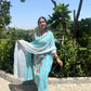 Pink Cotton Printed Dupatta Set with Lace detailing.
