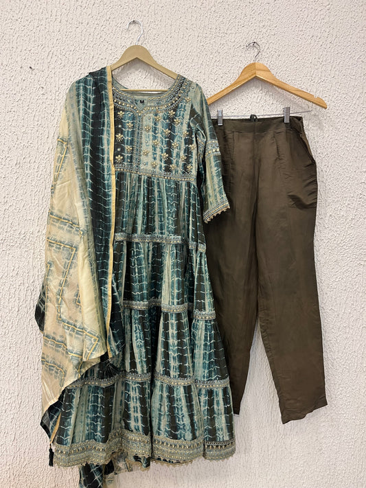 Green Muslin Anarkali Suit Set