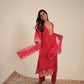 Hand-Embroidered Pure Shimmer Kurta Set with Organza Dupatta