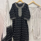 Black printed cotton kurta set with dupatta