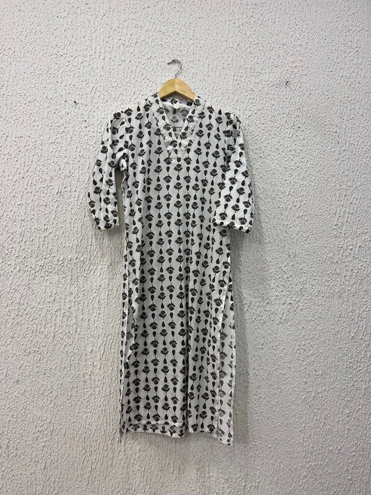 White Floral print cotton Kurta.