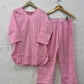 Pink/Teal blue Floral printed cotton loungewear set.