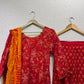 Red Printed Cotton Anarkali Suit Set With Kota Doriya Dupatta