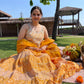 Yellow Gotta work Cotton Anarkali Suit Set with Organza Dupatta