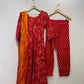 Red Printed Cotton Anarkali Suit Set With Kota Doriya Dupatta