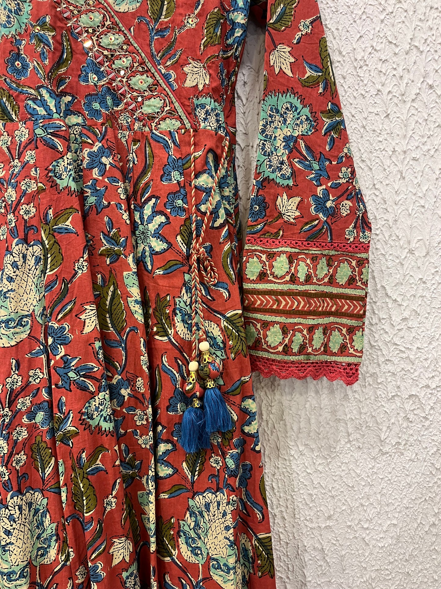 Angrakha Pattern Cotton Anarkali with Kota Doriya Dupatta