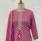 Pink Cotton Dupatta Set with embroidery on neck.