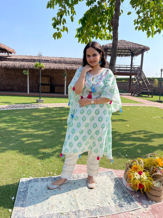 White Cotton Printed Kaftan