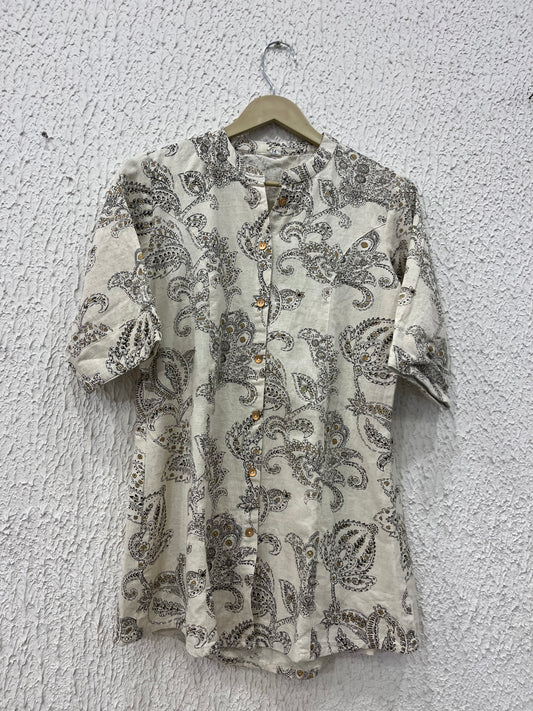 White Cotton Printed shirt