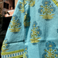 Green Blue Floral Print V neck Cotton Co-ord Set