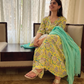 Yellow Floral Cotton Anarkali Set