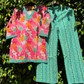 Pink Floral Print V neck Cotton Co-ord Set