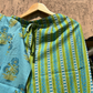Green Blue Floral Print V neck Cotton Co-ord Set