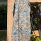 Blue V-neck Floral Printed Muslin Straight Kurta