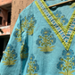 Green Blue Floral Print V neck Cotton Co-ord Set