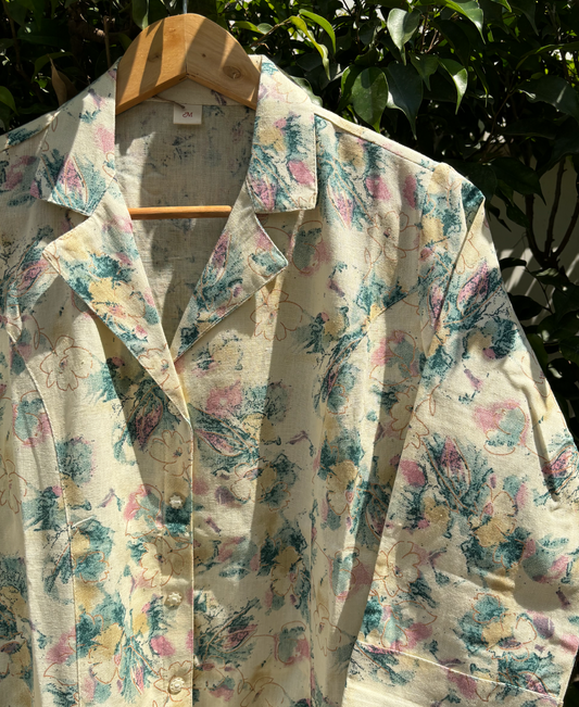 Light Floral Printed Cotton Flax Aline Kurta