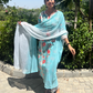 Blue Block Print Straight Suit