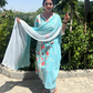 Blue Block Print Straight Suit