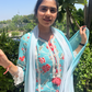 Blue Block Print Straight Suit