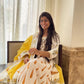 Yellow Floral Print Cotton Anarkali Suit Set