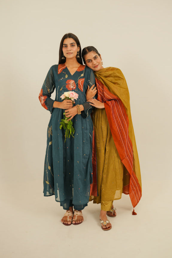 Mulchanderi Anarkali Set With Embroidery