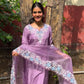 Lavender Silk Suit Set With Organza Thread Work Dupatta