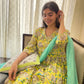 Lemon Printed Cotton Anarkali Suit Set with Kota doriya dupatta