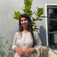 White Floral printed Mul cotton kurta set with embroidery