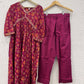 Maroon & Blue Floral printed Muslin kurta set with embroidery