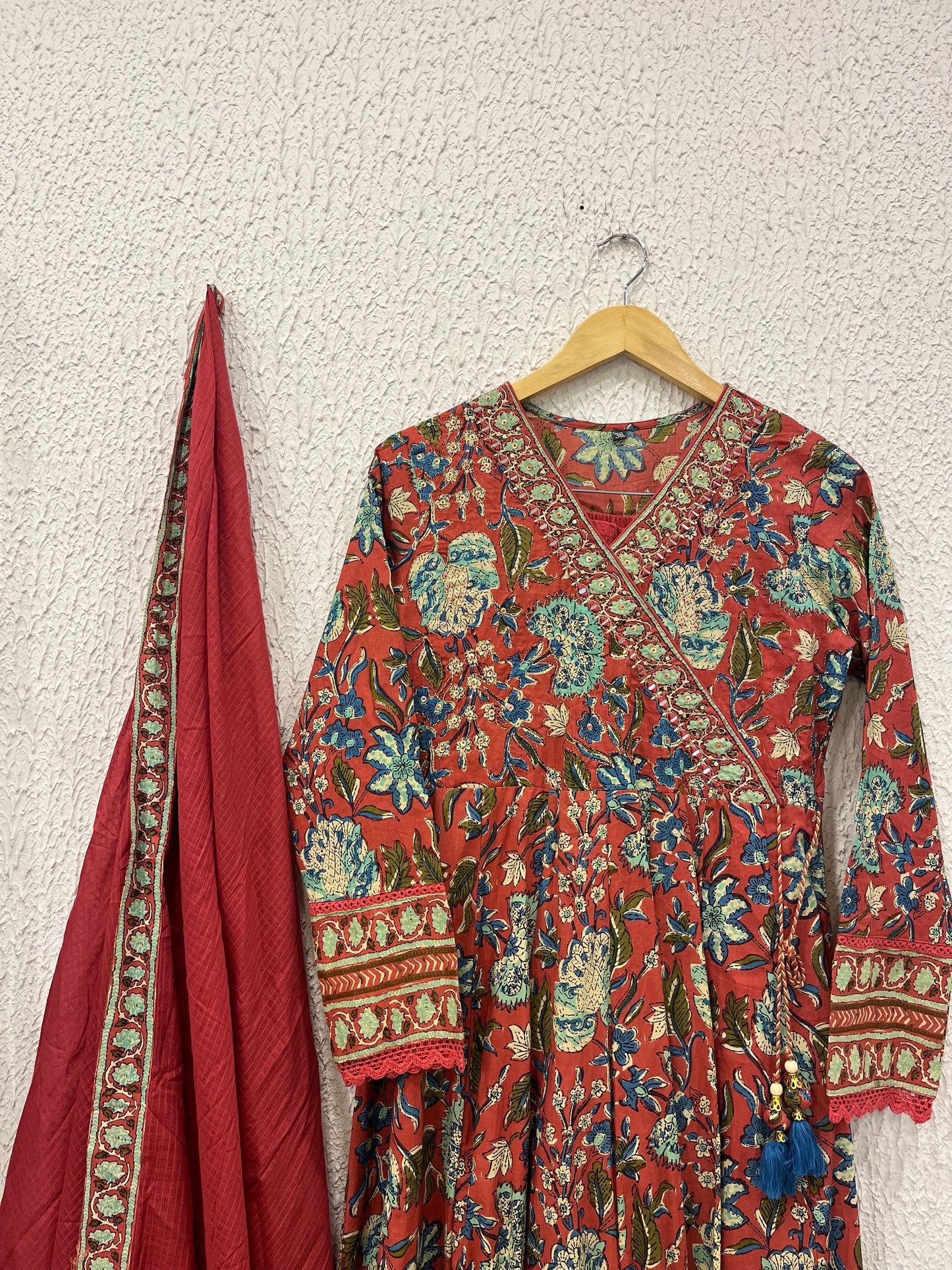 Angrakha Pattern Cotton Anarkali with Kota Doriya Dupatta