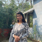 Grey Hand-block Anarkali Suit Set with Kota Doriya Dupatta