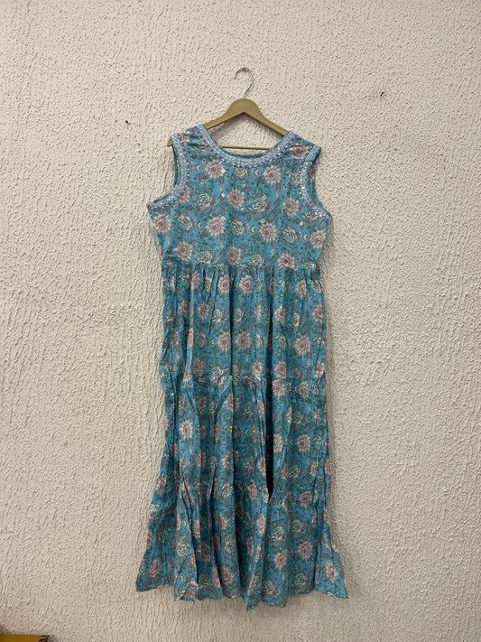 Blue printed cotton dress
