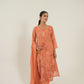 Peach Floral Threadwork Kurta Set