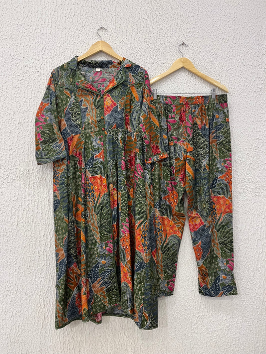 Green Muslin printed Coordset